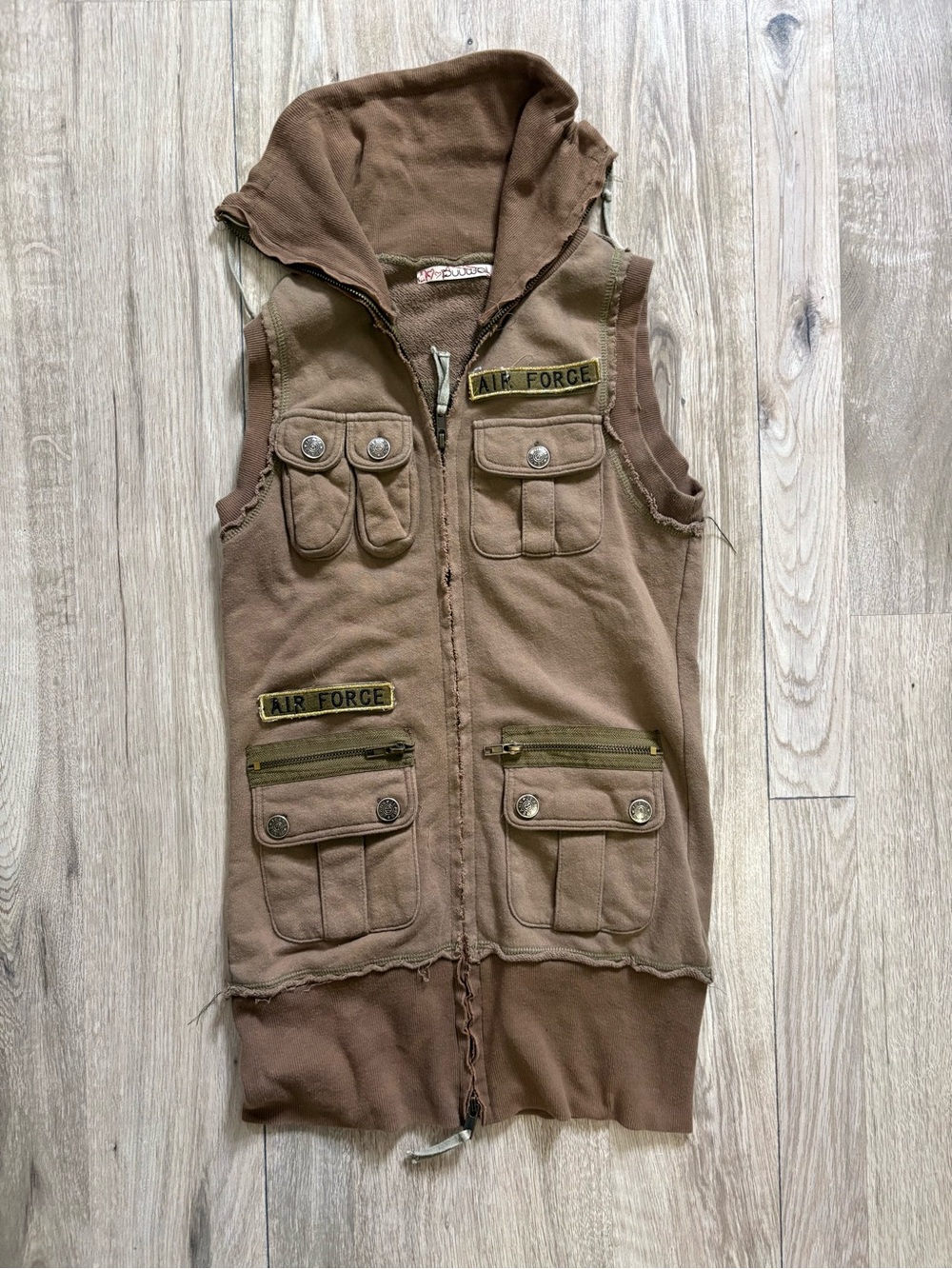 Y2K Buuwal hooded vest Brown multi pocket air force